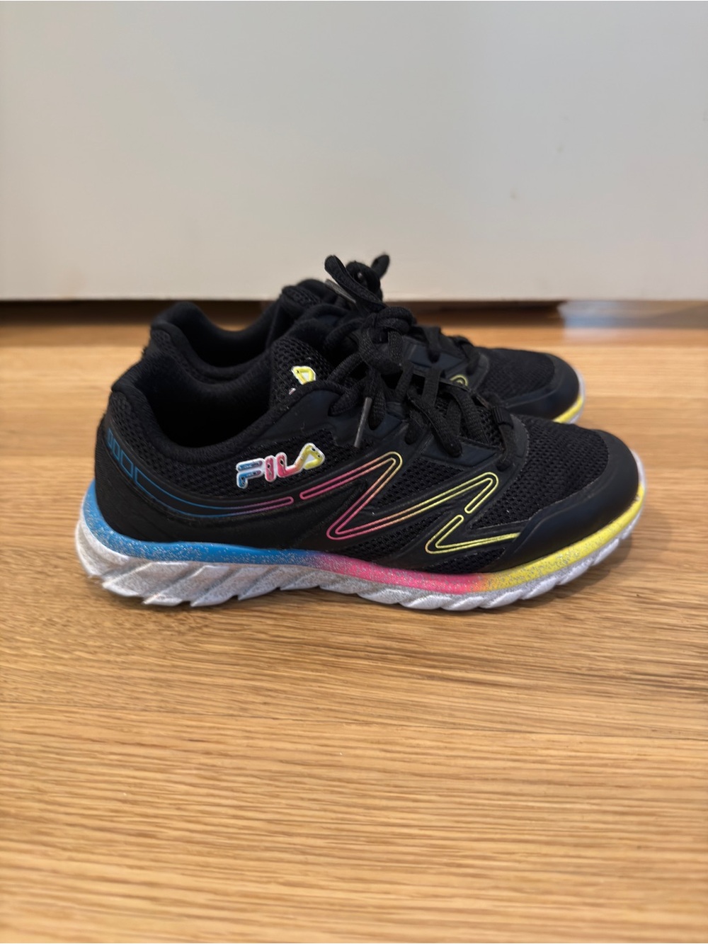 Fila Kids Black Sneakers with Neon Rainbow Accents